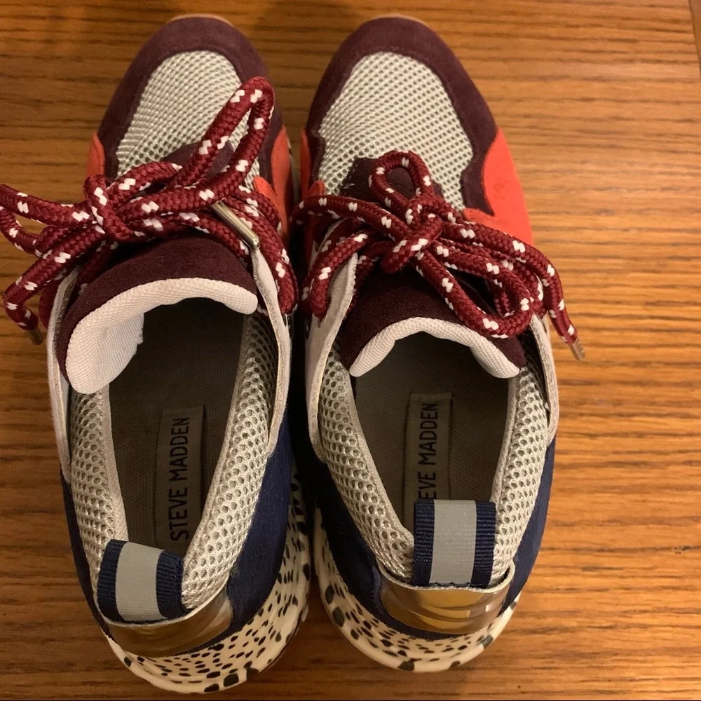Steve Madden Cliff Multi Color Leather Spotted Wedge Sneakers Sz. 7